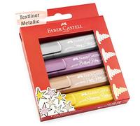 Faber-Castell Evidenziatori TL 46 – Set da 4, colori metallici, punta a cuneo a lunga durata, 1–5 mm