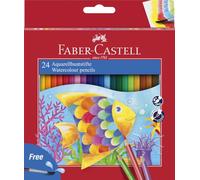 FABER-CASTELL - Set di matite acquerellabili da 24 pezzi con pennello | Matite acquerellabili per bambini, con pennello incluso; matite resistenti alla rottura ed ergonomiche