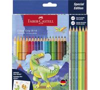 FABER-CASTELL - Set di matite colorate Dino, 24 pezzi, con adesivi inclusi | Matite colorate per bambini con 3 colori metallizzati, 3 colori neon, colori standard brillanti e adesivi con dinosauri