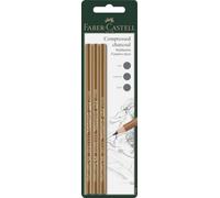FABER-CASTELL - Set di matite da disegno Pitt, 3 pezzi | Matite di carboncino artistico con gradi di durezza soft, medium e hard per schizzi, disegni e contrasti espressivi