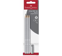 Faber-Castell 117097 - Set di matite GRIP 2001, grado di durezza B, 3 pezzi con una gomma