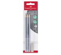 Faber-Castell 117197 - 3 matite Grip 2001 con gommino, durezza: HB, colore del fusto: argento, 3 Pezzi