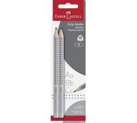 FABER-CASTELL - Set di matite Jumbo Grip argento, 2 pezzi | Matite Jumbo ergonomiche con zona di presa per scrivere e per i primi esercizi di apprendimento