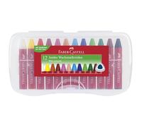 FABER-CASTELL - Set di pastelli a cera Jumbo da 12 pezzi | Forma triangolare ergonomica, colori vivaci, resistente all’acqua e in scatola di plastica riutilizzabile con raschietto