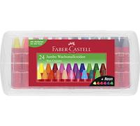 FABER-CASTELL - Set di pastelli a cera Jumbo da 24 pezzi | Forma triangolare ergonomica, colori vivaci, resistente all’acqua e in scatola di plastica riutilizzabile con raschietto