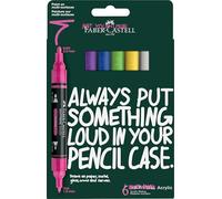 Faber-Castell 186009 - Set di pennarelli acrilici Multimark, 6 pennarelli acrilici con doppia punta, resistenti all'acqua e ad asciugatura rapida