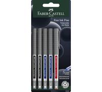 Faber-Castell 148101 - Set di penne a sfera Free Ink fine, cinque pezzi, spessore tratto 0,4 mm, nero, blu e rosso
