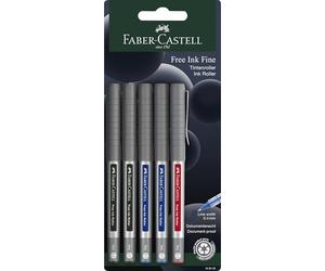 FABER-CASTELL - Set di penne a sfera Free Ink Fine, 5 pezzi | Roller a prova di documento con punta da 0,4 mm per una scrittura e appunti precisi