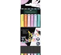 Faber-Castell 116453 Black Edition Set di 6 Pennarelli Punta Pennello, Marker Pennarelli per Colorare in Colori Pastelli, Pennarelli Lavabili per Adulti