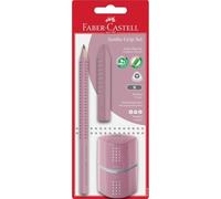 FABER-CASTELL - Set di scrittura Jumbo Grip Rose Shadows, 3 pezzi | Con matita Jumbo B, gomma e temperino a tre fori per chi sta imparando a scrivere