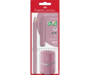 FABER-CASTELL - Set di scrittura Jumbo Grip Rose Shadows, 3 pezzi | Con matita Jumbo B, gomma e temperino a tre fori per chi sta imparando a scrivere