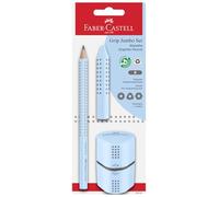 FABER-CASTELL 580084 - Set di matite azzurro cielo 3 pezzi, con matita Jumbo B, temperino e gomma