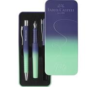 FABER-CASTELL - Set di scrittura Poly Pen Buzzing Blue, 2 pezzi | Set regalo con penna stilografica M e penna a sfera XB per la scuola, l’ufficio e la vita quotidiana