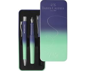 FABER-CASTELL - Set di scrittura Poly Pen Buzzing Blue, 2 pezzi | Set regalo con penna stilografica M e penna a sfera XB per la scuola, l’ufficio e la vita quotidiana