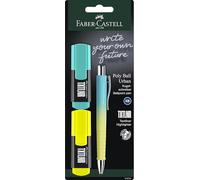 FABER-CASTELL - Set di scrittura TXTLNR con evidenziatore e penna a sfera | 2 evidenziatori Mini e 1 penna a sfera Poly Ball con mina XB a prova di documento, giallo e turchese