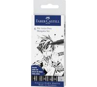 FABER-CASTELL - Set Pitt Artist Pen Mangaka, 6 pennarelli | Inchiostro da disegno nero e grigio, resistente all’acqua e alla luce, per manga, schizzi e illustrazioni, 6 pennarelli