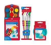 FABER-CASTELL - Set pittura Connector con colori e accessori | Con scatola di acquerelli da 12 colori, 4 pennelli e vaschetta per i pennelli per progetti creativi di pittura
