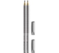 Faber-Castell - Tappi in gomma per cancellare, 2 pezzi, colore: grigio + 2 matite HB