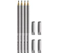 Faber-Castell - Tappi in gomma per cancellare, 4 pezzi, colore: grigio + 4 matite HB