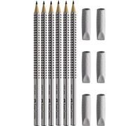 Faber-Castell - Tappi in gomma per cancellare, 6 pezzi, colore: grigio + 6 matite HB