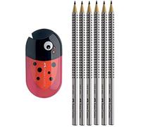 Faber-Castell - Temperamatite doppio Coccinella con gomma (+ 6 matite HB)