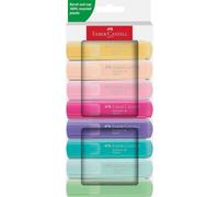 Faber-Castell 254658 - Set 46 evidenziatori, 8 evidenziatori pastello con punta a cuneo a lunga durata, larghezza linea 1-5 mm, ricaricabili
