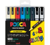 Faber-Castell uni-ball 186826 - POSCA Marker Set, 8er Etui Acrylstifte PC-5M, 1.