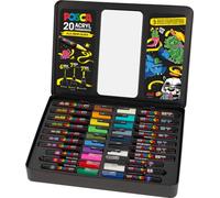 Faber-Castell uni-ball 186830 - Set di pennarelli POSCA, confezione da 20, incl. istruzioni per 3 caratteri graffiti