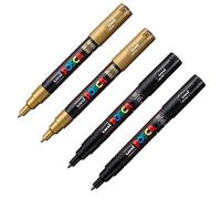 Faber-Castell uni-ball 205081 - Set di pennarelli POSCA, oro e nero, 4 pezzi, penne acriliche PC-1MC, 0,7 mm