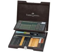 FABER-CASTELL - Valigetta in legno Pitt Monochrome, 86 pezzi | Con matite a grafite, pastelli e Pitt Oil Base, carboncini e accessori per schizzi, disegni e studi