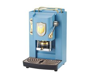FABER COFFEE MACHINES | Modello Pro Deluxe Scudetto | Macchina caffe a cialde ese 44mm | Colore Torquoise finiture Ottone | Pressacialda in ottone | Napoli Campione (LOGO BIANCO)