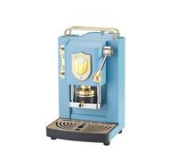 FABER COFFEE MACHINES | Modello Pro Mini Deluxe Scudetto | Macchina caffe a cialde ese 44mm | Colore Torquoise finiture Ottone | Pressacialda in ottone | Napoli Campione (LOGO BIANCO)