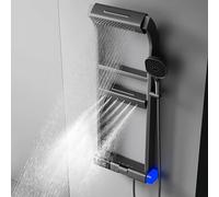 Fablestoryem Colonna Doccia Idromassaggio in Alluminio Spaziale 6 Funzioni Pannello Doccia Set e di Temperatura (Display LCD) per Bagno, Soffione Fisso,Massaggi, Doccetta e Bocca Vasca