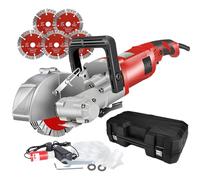 Fablestoryem Wall Chaser - 4000W Electric Groove Wall Chaser Concrete Saw Cutting Machine Slotter profondità di Taglio 37mm 7500r/Min Electric Groove Cutting Machine con Lama da 125mm,Red