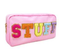 Fablinks Borsa cosmetica in nylon rosa con toppe in ciniglia, rosa, 22,8 cm, Roba-rosa