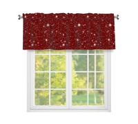 Fabpuro Mantovana da finestra con stelle scintillanti glitterate su sfondo rosso, per cucina, con tasca per asta, tende corte per finestre, decorazione domestica, rosso, 137 x 45 cm