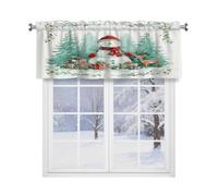 Fabpuro Mantovana per finestra con albero di Natale, pupazzo di neve, renna, per cucina, con tasca per asta, tenda corta per finestra, pannello per la decorazione della casa, verde bianco, 137,2 x