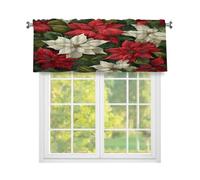 Fabpuro Mantovana per finestra, motivo stelle di Natale con foglie e foglie floreali, per cucina, con tasca per asta, tende corte per decorazione della casa, rosso, verde, bianco, 137 x 45 cm
