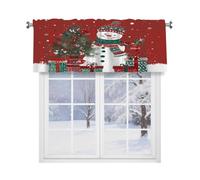 Fabpuro Mantovana per finestra rossa con tasca per asta, motivo pupazzo di neve, decorazione per la casa, rosso, verde, bianco, 137 x 45,7 cm