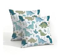 Fabpuro Set di 2 federe impermeabili per esterni, 45 x 45 cm, 2 federe decorative con dinosauri in stile cartone animato, per patio, giardino, tenda, divano