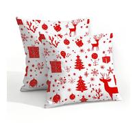 Fabpuro Set di 2 federe impermeabili per esterni, 50 x 50 cm, 2 pezzi, motivo: albero di Natale, renna, ombra, federe decorative per patio, giardino, tenda, divano