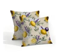 Fabpuro Set di 2 federe per cuscini impermeabili da esterno, 40 x 40 cm, lavanda, limoni, girasoli, piante su federe retrò, federe decorative per patio, giardino, tenda, divano