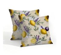 Fabpuro Set di 2 federe per cuscini impermeabili da esterno, 45 x 45 cm, lavanda, limoni, girasoli, piante su federe retrò, federe decorative per patio, giardino, tenda, divano