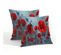 Fabpuro Set di 2 federe per cuscini impermeabili da esterno, 45 x 45 cm, motivo astratto con papaveri rossi e farfalle, federe decorative per patio, giardino, tenda, divano