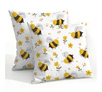 Fabpuro Set di 2 federe per cuscini impermeabili da esterno, 55 x 55 cm, motivo api gialle, piccole federe floreali decorative, per patio, giardino, tenda, divano