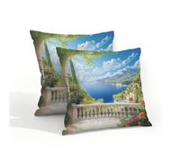 Fabpuro Set di 2 federe per cuscini impermeabili per esterni, 40 x 40 cm, motivo tropicale Hawaii, paesaggio marino, montagna, cielo blu, federe decorative per patio, giardino, tenda, divano