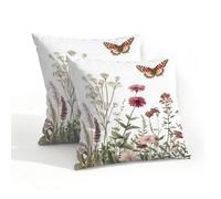 Fabpuro Set di 2 federe per cuscini impermeabili per esterni, 45 x 45 cm, motivo erbe selvatiche, farfalle, federe decorative per patio, giardino, tenda, divano