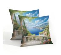 Fabpuro Set di 2 federe per cuscini impermeabili per esterni, 45 x 45 cm, motivo tropicale Hawaii, paesaggio marino, montagna, cielo blu, federe decorative per patio, giardino, tenda, divano