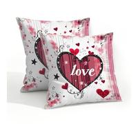 Fabpuro Set di 2 federe per cuscini impermeabili per esterni, 50 x 50 cm, romantiche parole d'amore su rosa, federe decorative per patio, giardino, tenda, divano