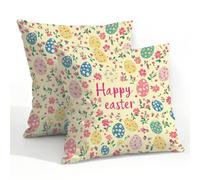 Fabpuro Set di 2 federe per cuscini impermeabili per esterni, 55 x 55 cm, colorate, uova di Pasqua felici, fiori, federe decorative per patio, giardino, tenda, divano